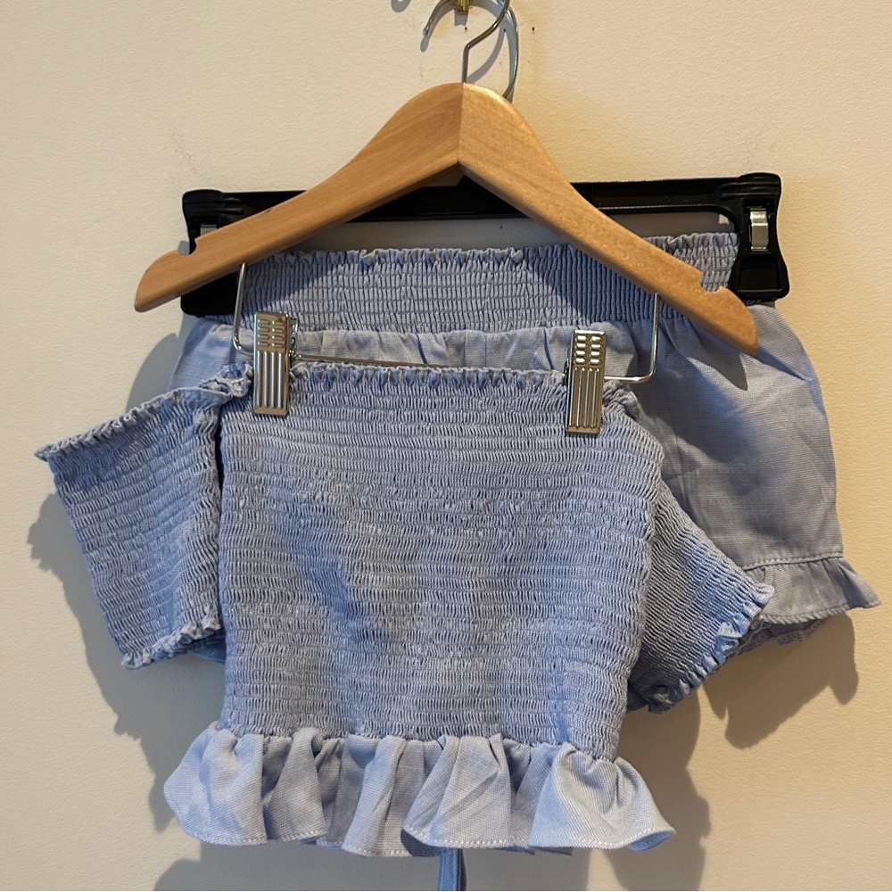 little peixoto 2pc off the shoulder tie back ruffle shorts set size medium(kids)